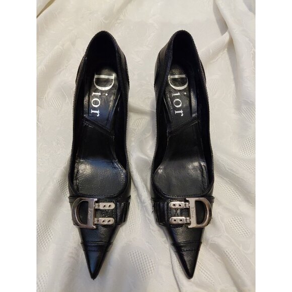 Christian Dior Black Leather Pumps Pointed Toe Size EU 37.5 - Picture 1 of 16